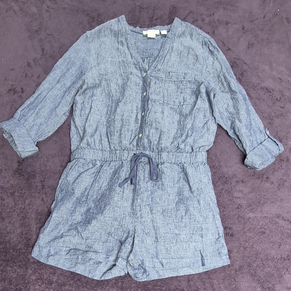 Cynthia Rowley Women's V-Neck Roll Tab Linen Romper Size Medium